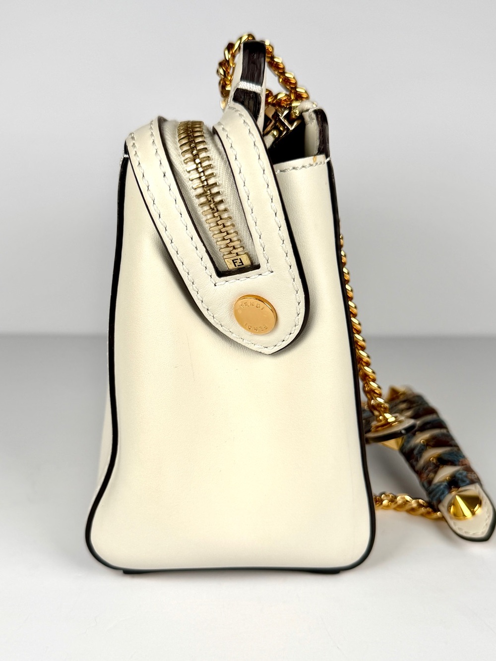 Fendi White Leather & Lace DotCom Chain Shoulder Bag Excellent Full Inclusion - Picture 6 of 15